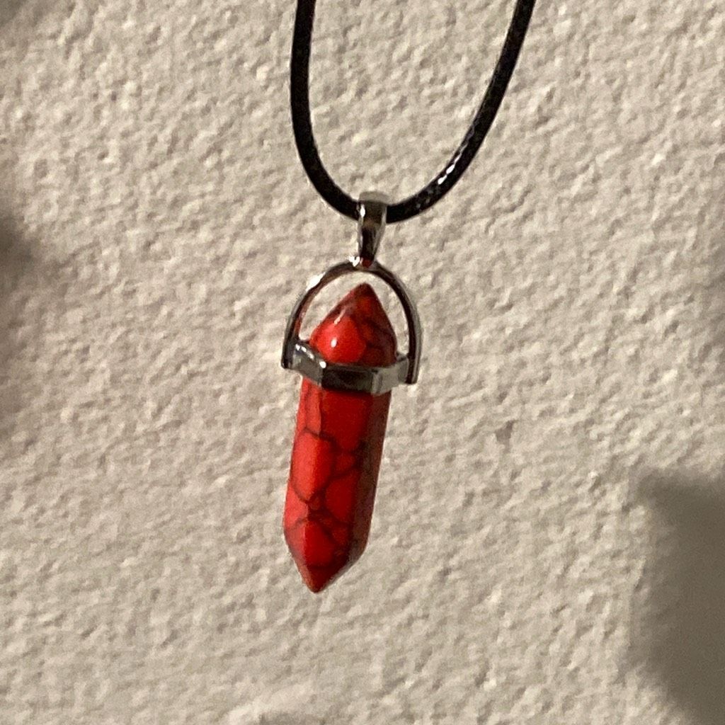 Natural Crystal On Leather Necklace 14$